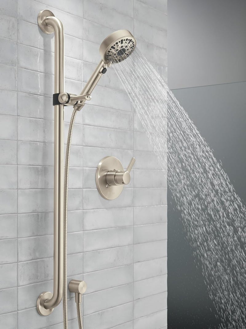 Peerless Peerless PTT24347BN 6Setting Slide Bar Hand Shower and SingleFunction Valve Trim Brushed Nickel Shower System Hand Held Shower with Hose Shower Valve Kit  - Image 2