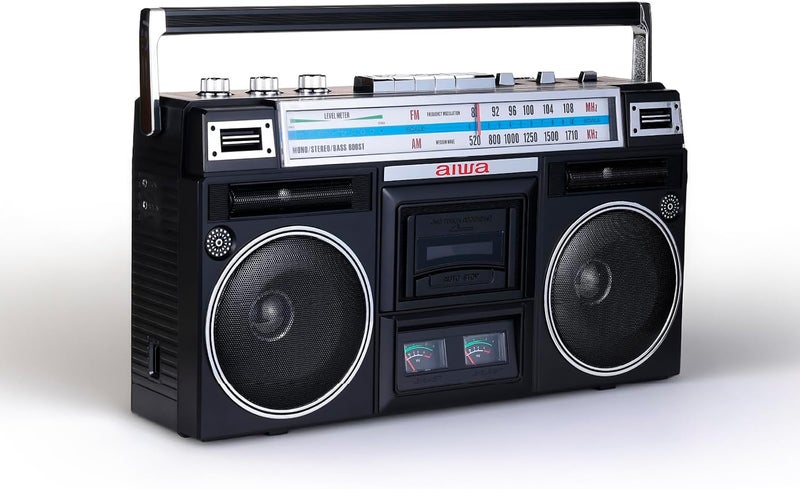 أيوا aiwa Portable Retro Boombox BackTrack Jr, Vintage Bluetooth Speaker with Cassette Player, Bluetooth, FM/AM Radio, USB & AUX for Home, Outdoor, and Travel Listening (Black) - Image 1