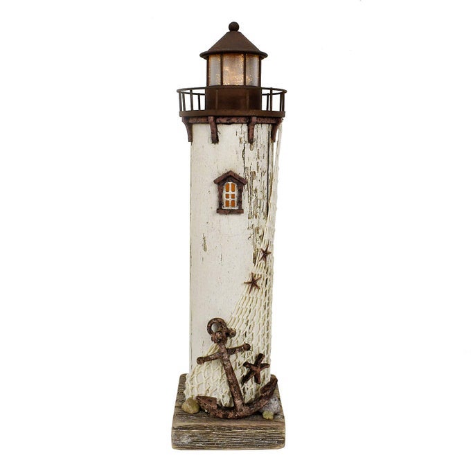 LIGHTHOUSE DECOR NAUTICAL DECORATION LIGHTED WOOD LIGHT HOUSE FIGURINE BEACH HOUSE COASTAL DECOR TABLE OCEAN SEASIDE THEME HOME DECOR LAKE HOUSE BATHROOM SHELF CENTERPIECE 1475