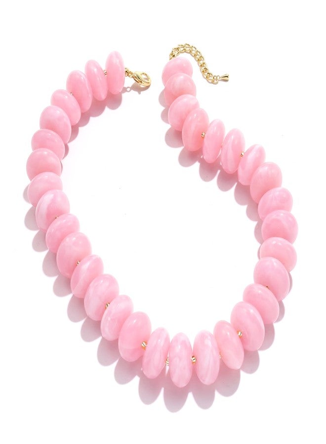 Elegance 11 designs Pink Chunky Beaded Necklace for Women,Thick Acrylic Disc Bead Choker Statement Necklace Cute Trendy Necklaces Jewelry Gifts for Women - Image 1