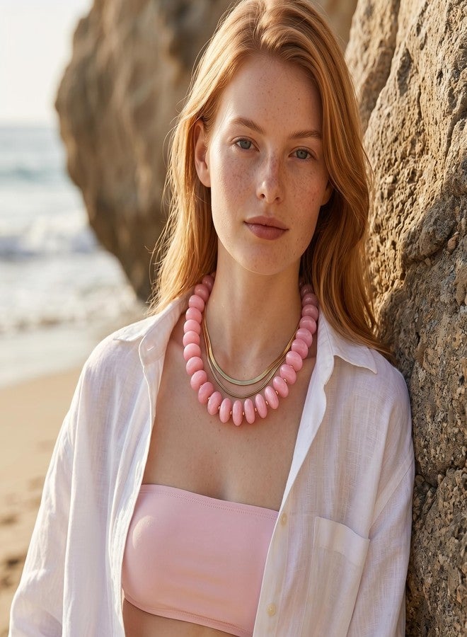 Elegance 11 designs Pink Chunky Beaded Necklace for Women,Thick Acrylic Disc Bead Choker Statement Necklace Cute Trendy Necklaces Jewelry Gifts for Women - Image 5
