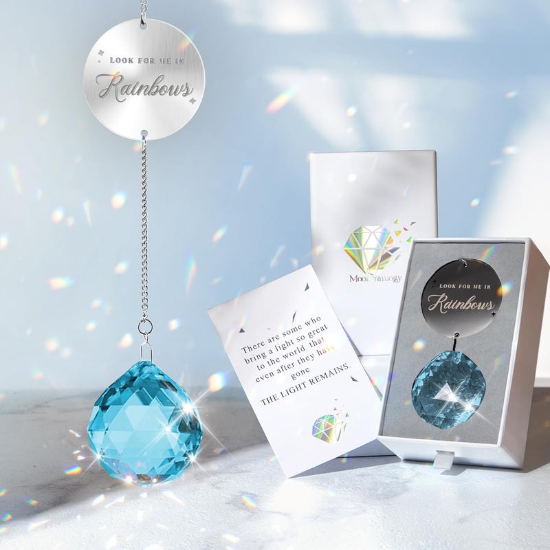 Mooncraftlogy Memorial Gifts for Loss of Loved One, Unique Sympathy Gift Idea Sky Blue Crystal Ball Window Suncatcher, Rainbow Bereavement Grief Gift Box for Loss of Mother Father Husband Son Daughter Dog - Image 1