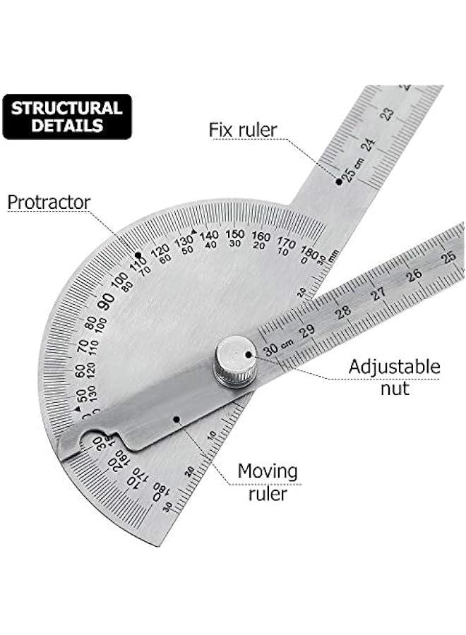 Angle Protractor Angle Finder Ruler Two Arm Stainless Steel Protractor Woodworking Ruler Measure Tool with 0-180 Degrees(30 cm/ 11.8 Inch) - Image 3