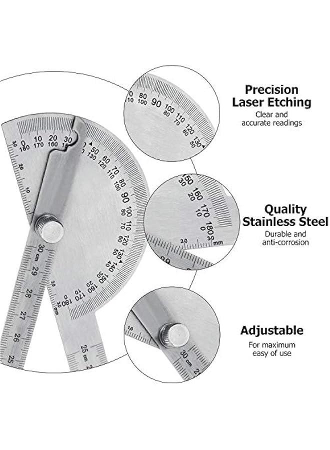 Angle Protractor Angle Finder Ruler Two Arm Stainless Steel Protractor Woodworking Ruler Measure Tool with 0-180 Degrees(30 cm/ 11.8 Inch) - Image 5