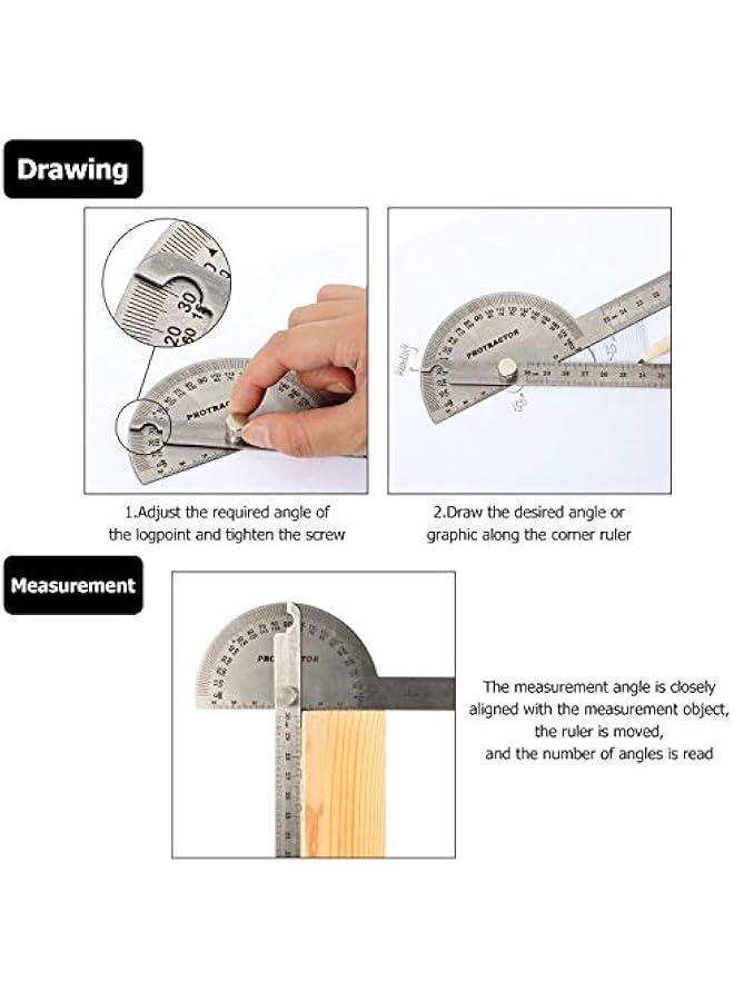 Angle Protractor Angle Finder Ruler Two Arm Stainless Steel Protractor Woodworking Ruler Measure Tool with 0-180 Degrees(30 cm/ 11.8 Inch) - Image 4