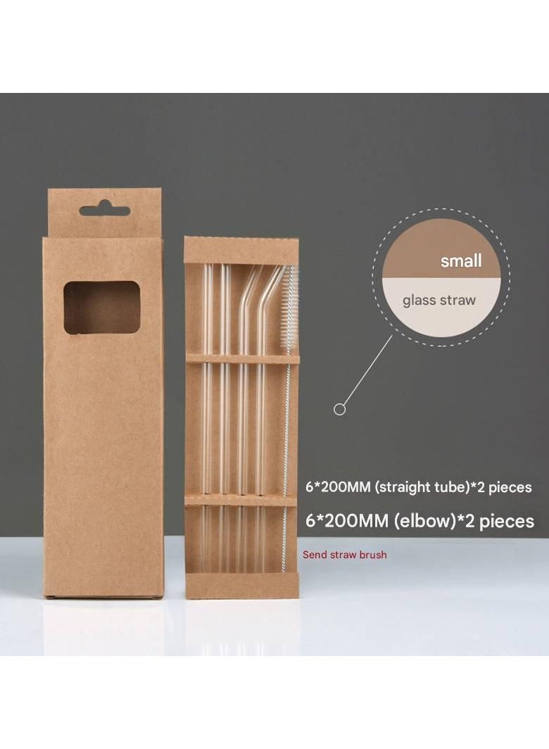 مجموعة 4 قطع من الشفاطات الزجاجية الصغيرة، شفاطات قابلة لإعادة الاستخدام شفافة مستقيمة ومنحنية، تصميم بسيط لعصير وحليب وماء مع فرشاة تنظيف، 2 شفاط مستقيم 200 ملم و2 شفاط منحني 200 ملم، صديقة للبيئة ومتينة - Image 1