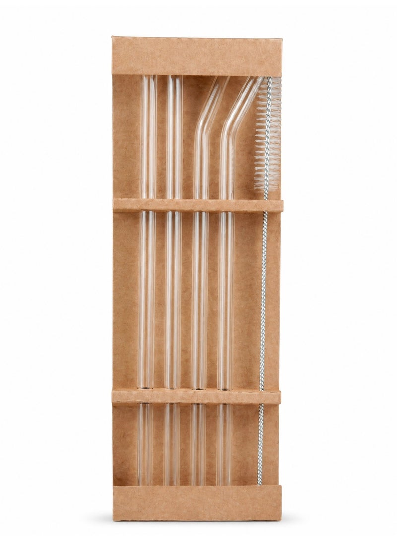 4-Piece Small Glass Straw Set, Clear Reusable Straight and Bent Straws, Minimalist Juice Milk Water Drinking Straws with Cleaning Brush, 2 Straight 200mm and 2 Bent 200mm, Eco-Friendly and Durable - Image 1