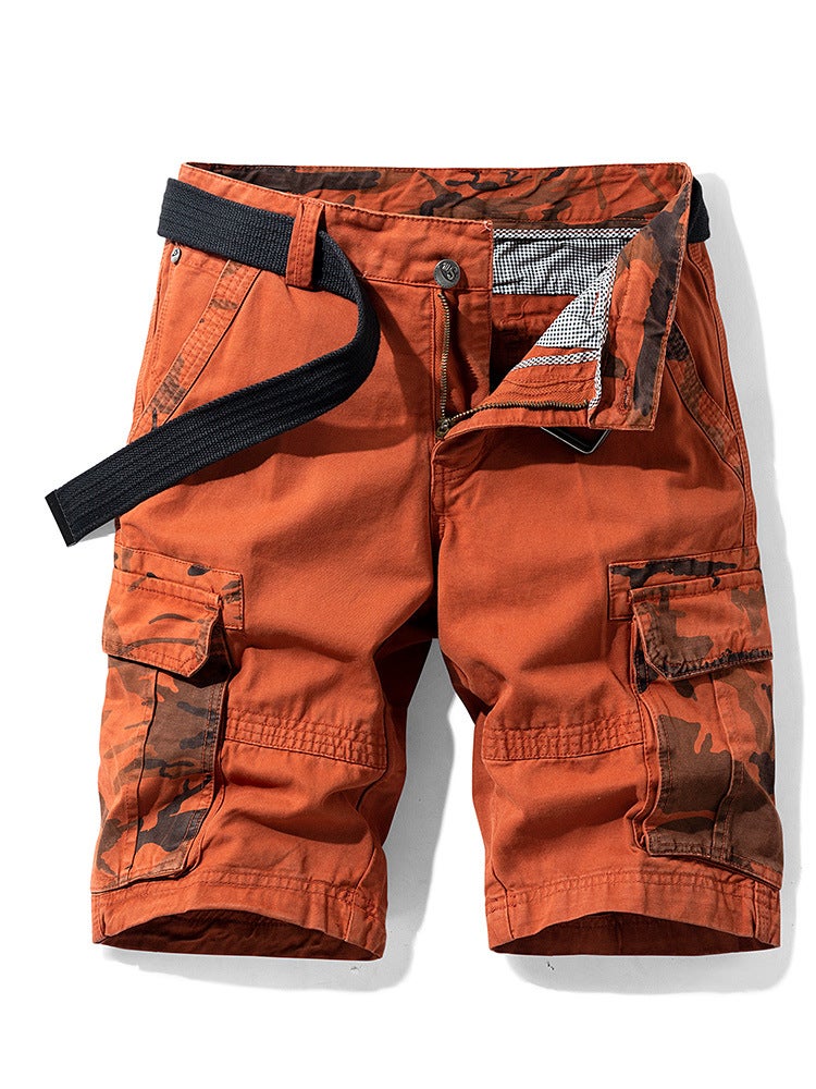 2024 Summer Workwear Casual Shorts for Boys Loose Outer Wear Japanese Style Pure Cotton Casual Mid-Pants Cross-Border Amazon Orange - Image 1