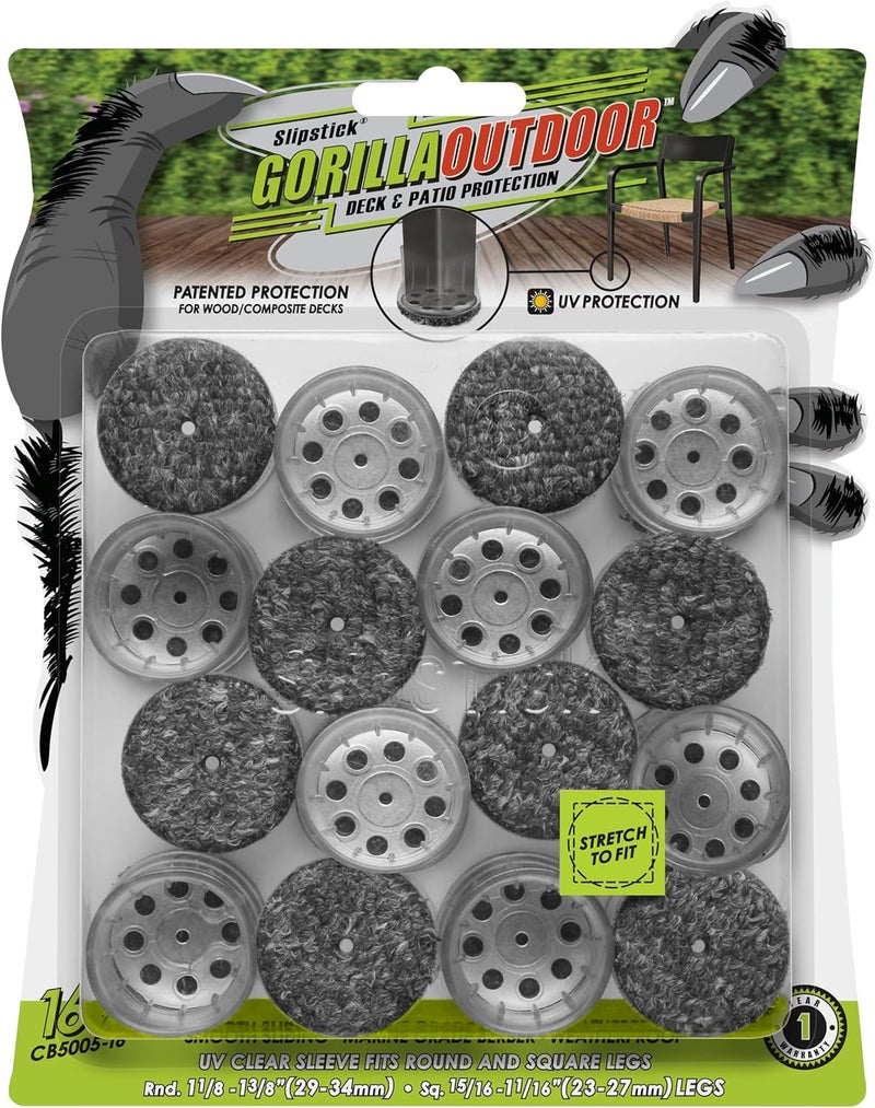 Slipstick GorillaOutdoor Berber Furniture Feet Pads with Clear Sleeve Sock, Weatherproof Outdoor Furniture Floor Protector Sliders (Universal Medium x 16) - Image 1
