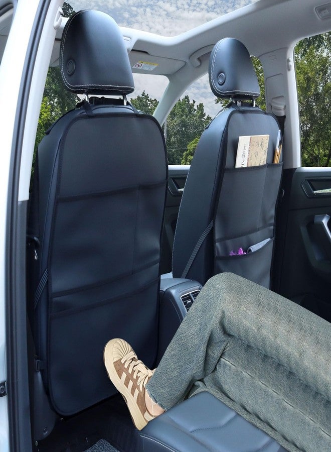 pefirst Kick Mat Back Seat Protector Waterproof Leather Car Seat Back Organizers Cover with 3 Storage Pockets for Kids Pets SUV Sedan Minivan Truck Car Travel Accessories (Black 2-Pack) - Image 2