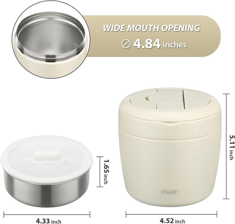 ITSLIFE Soup Thermo for Hot Food Insulated Food Jar 32oz, Vacuum Insulated Stainless Steel Lunch Container - Wide Mouth Thermo for Soup & Food, Leakproof Bento Box with Spoon(Mwhite) - Image 5