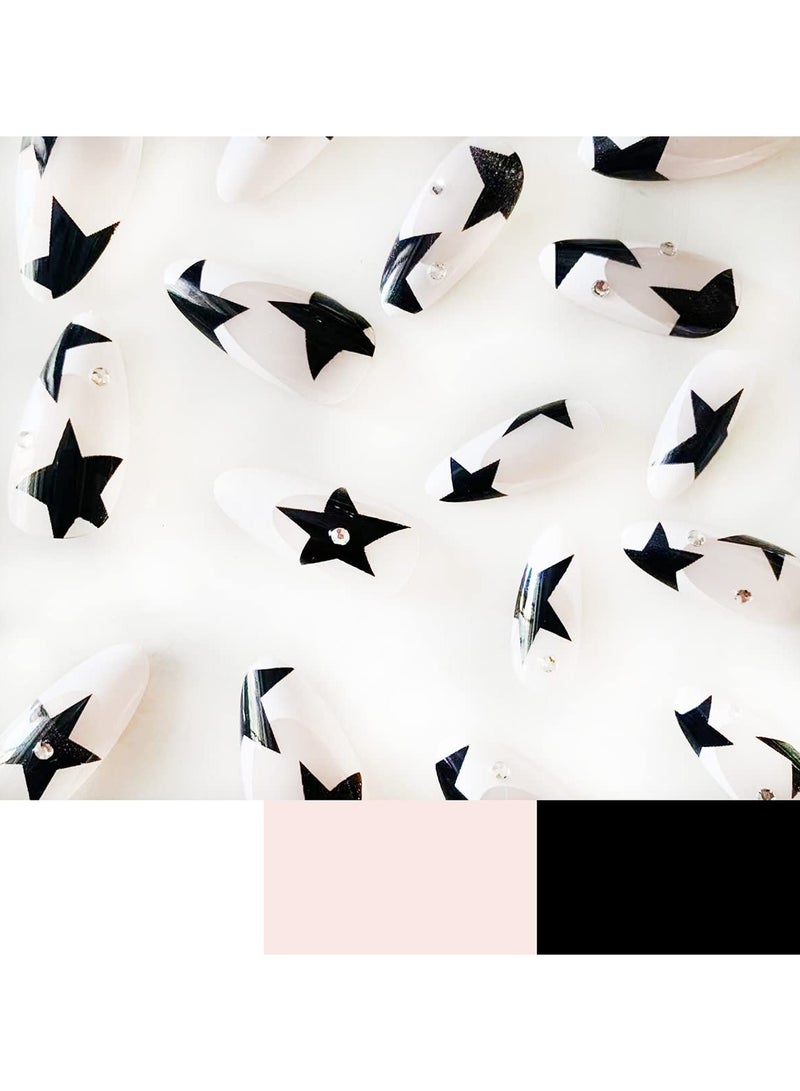 24 Pcs Star Press on Nails Medium French Tip Fake Nails Almond Shape Acrylic Nails with Rhinestones Designs Full Cover White Nail Tips False Nails Artificial Glossy Glue on Nails - Image 5