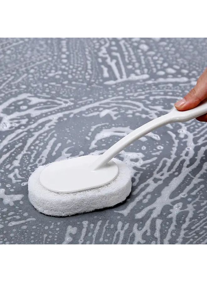 White Heavy Duty Bathroom Scrubber With Ergonomic Long Handle For Tile And Glass Cleaning - Image 1
