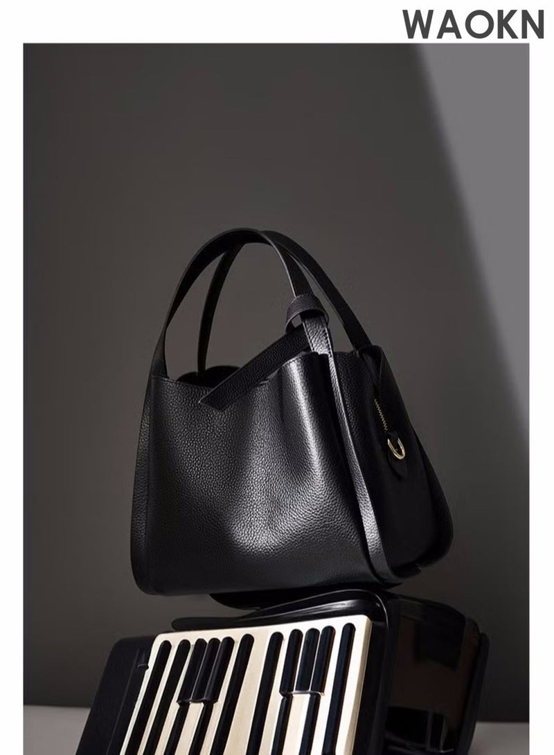 WAOKN Women's shoulder bags, handbags, leather handbags, women's bags, large capacity women's handbags, fashion travel handbags, bucket bags for girlfriends, petal bags, Qixi gift bags, women's bags (black). - Image 3