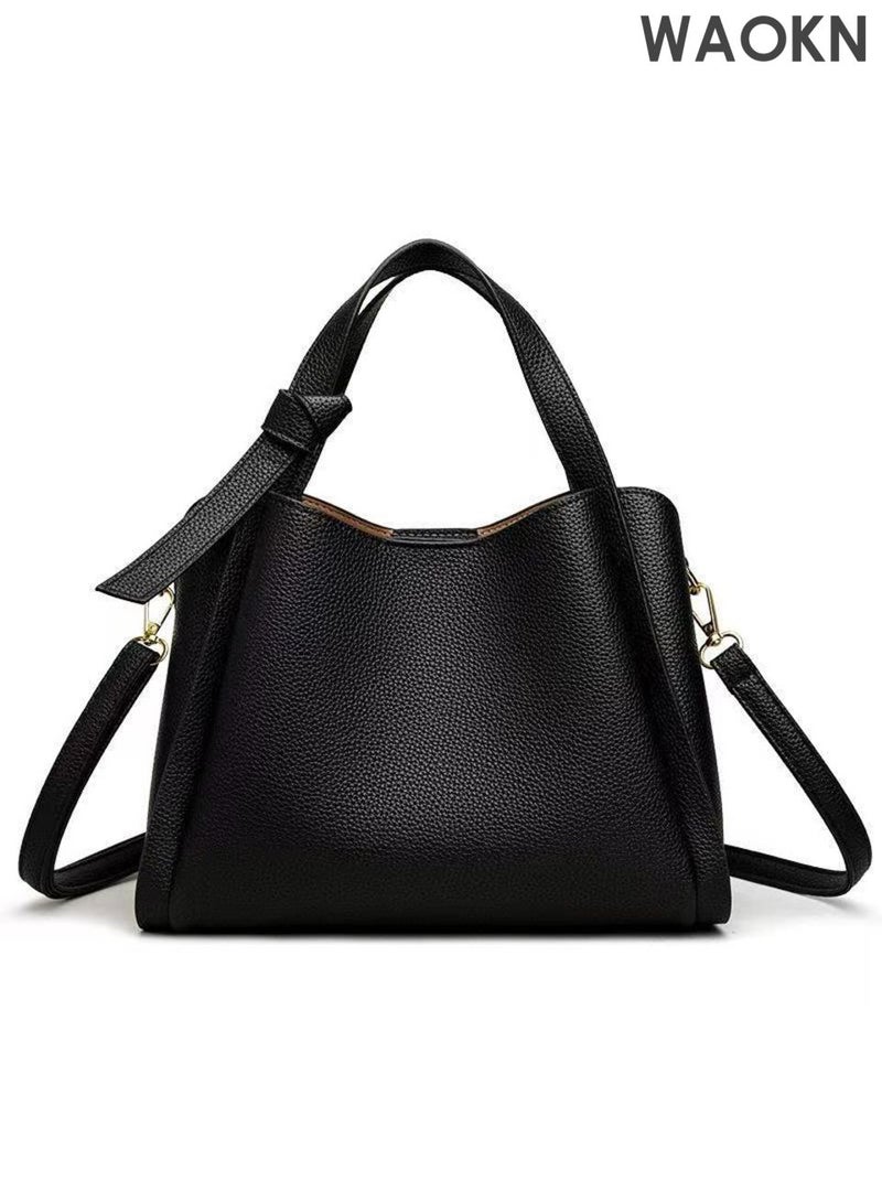 WAOKN Women's shoulder bags, handbags, leather handbags, women's bags, large capacity women's handbags, fashion travel handbags, bucket bags for girlfriends, petal bags, Qixi gift bags, women's bags (black). - Image 1
