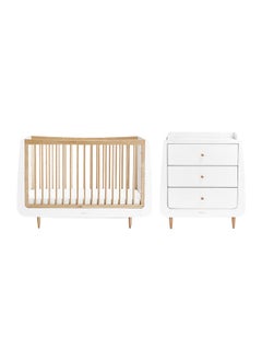Snuz Nursery Set Kot + Changer Skandi Infant And Baby/Toddler , Includes Cot Bed - Changing Unit , 0M - 4 Years , Cot - H89Cm X W72 X L133Cm/Changing Unit - H96 X W85 X D55Cm. - White And Natural Skandi  - Image 1