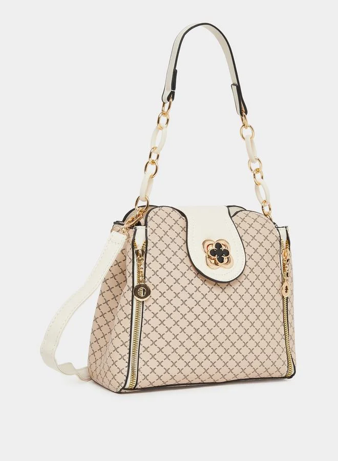 تايك تو شنطة كتف بنقشة وتفاصيل سحاب