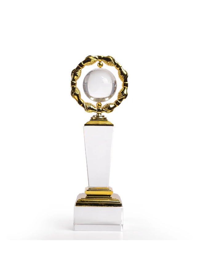 Luxury Crystal Globe Trophy with Gold Laurel Design – Premium Clear Crystal Award with Gold Finish – Corporate Recognition Trophy for Business Achievements, Employee Appreciation, Leadership Awards and Office Display - Image 1