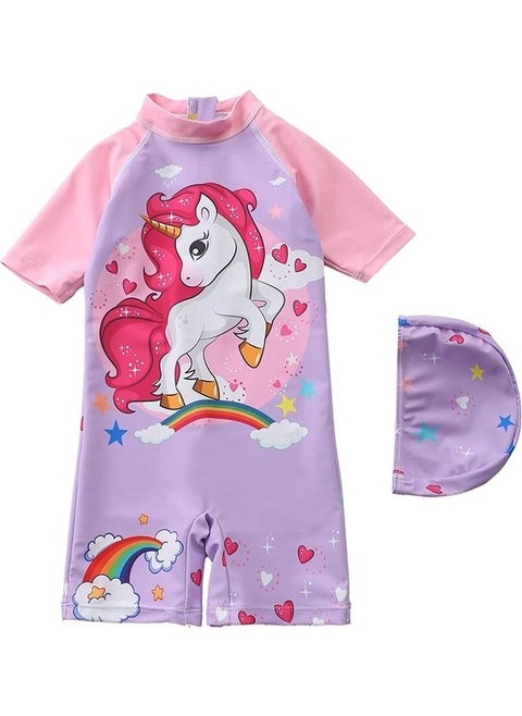 Unicorn Printed Swimming Suit With Cap 4-5Y