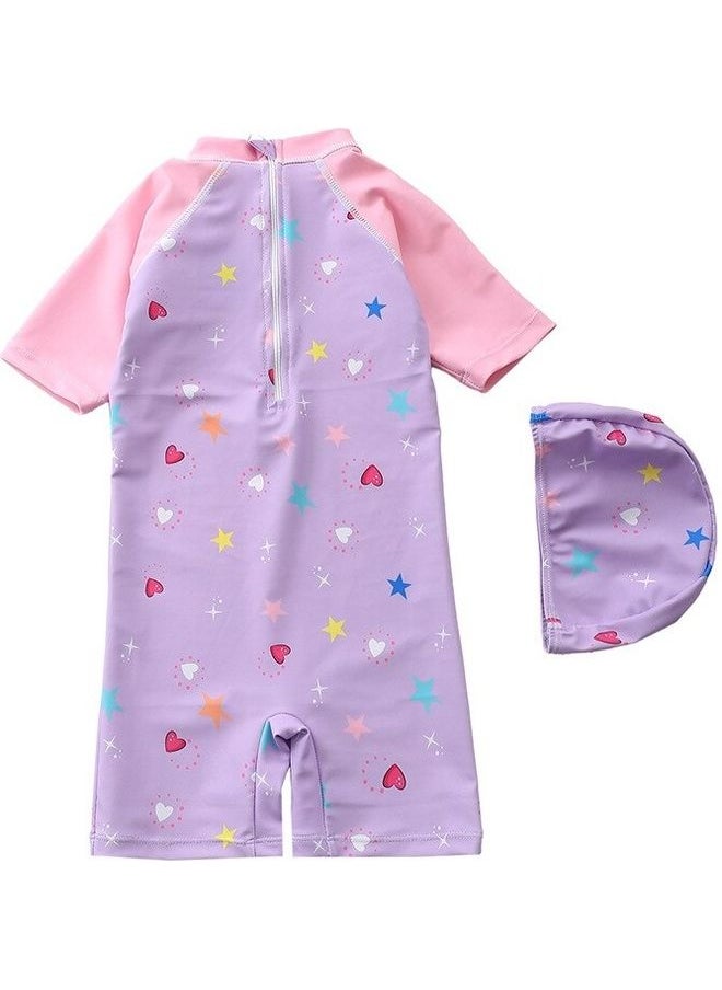 Unicorn Printed Swimming Suit With Cap 4-5Y