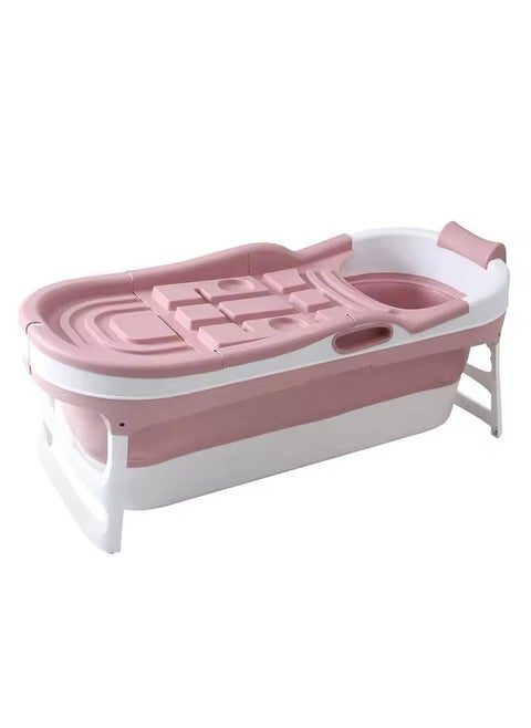 Foldable bathtub for adults with convenient features and space-saving design, pink color