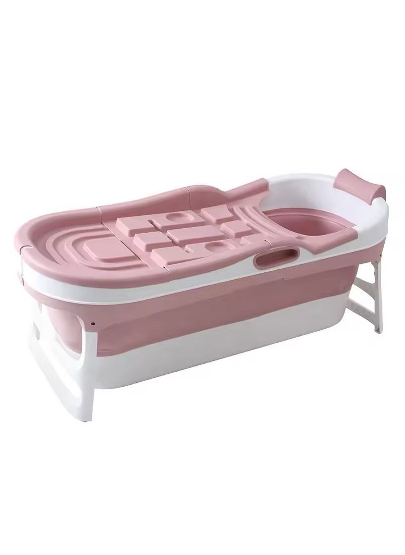 Foldable bathtub for adults with convenient features and space-saving design, pink color 