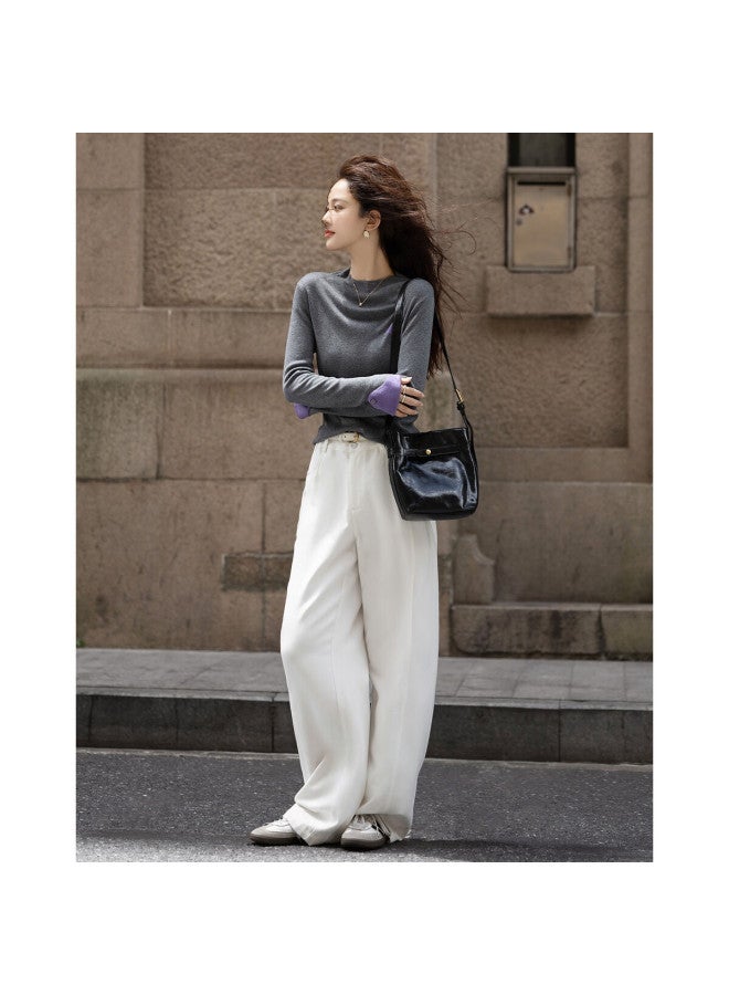 Dme [containing Fluffy Wool] Autumn Semi-turtleneck Slim-fit Sweater, Contrasting Color Jacquard, Pee Knit Top For Wome - Image 2