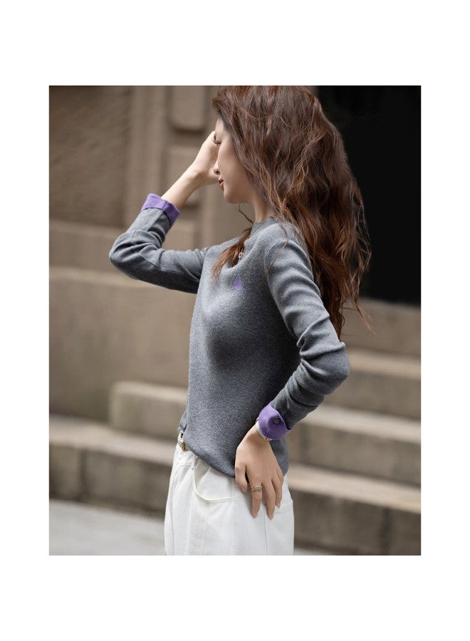 Dme [containing Fluffy Wool] Autumn Semi-turtleneck Slim-fit Sweater, Contrasting Color Jacquard, Pee Knit Top For Wome - Image 5