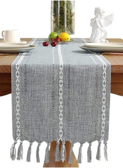 Vintage Table Runner with Tassels 13 x70 Inch Woven Hollow Out Farmhouse Cotton Linen Classic for Dining Party Holiday Decorations, Home Bedroom Rustic Wedding Coffee Dining Machine Washable