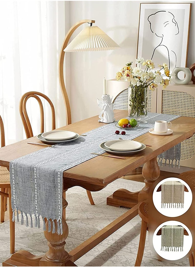 Generic - Vintage Table Runner with Tassels 13 x70 Inch Woven Hollow Out Farmhouse Cotton Linen Classic for Dining Party Holiday Decorations, Home Bedroom Rustic Wedding Coffee Dining Machine Washable - Image 1