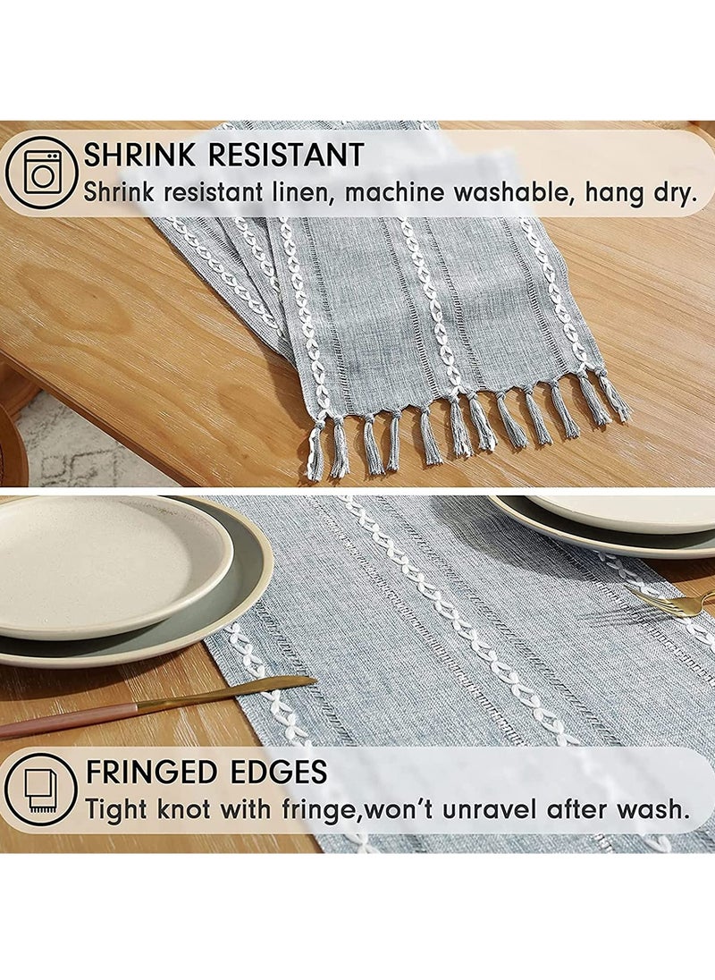 Generic - Vintage Table Runner with Tassels 13 x70 Inch Woven Hollow Out Farmhouse Cotton Linen Classic for Dining Party Holiday Decorations, Home Bedroom Rustic Wedding Coffee Dining Machine Washable - Image 1