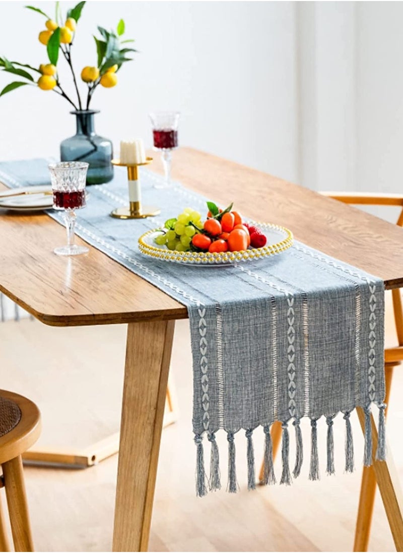 Generic - Vintage Table Runner with Tassels 13 x70 Inch Woven Hollow Out Farmhouse Cotton Linen Classic for Dining Party Holiday Decorations, Home Bedroom Rustic Wedding Coffee Dining Machine Washable - Image 1