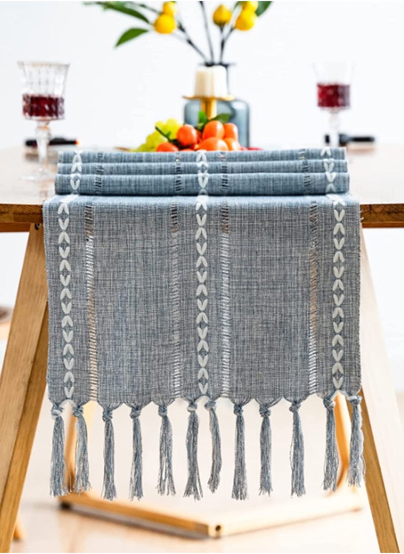 Generic - Vintage Table Runner with Tassels 13 x70 Inch Woven Hollow Out Farmhouse Cotton Linen Classic for Dining Party Holiday Decorations, Home Bedroom Rustic Wedding Coffee Dining Machine Washable - Image 1