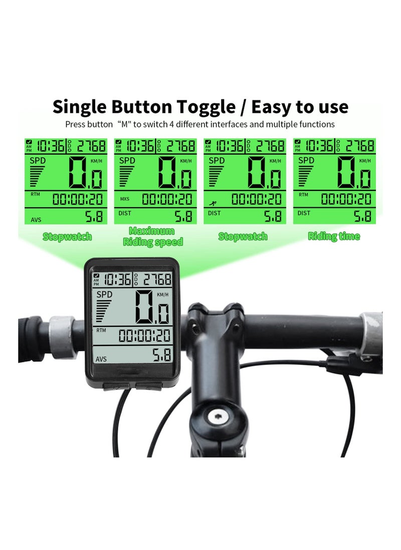 Generic - Bicycle Speedometer, Wireless Bike Computer, Multifunctional Bicycle Odometer, Waterproof Bike Computer, with Large Backlight LCD Display, for Tracking Distance and Speed Time - Image 1