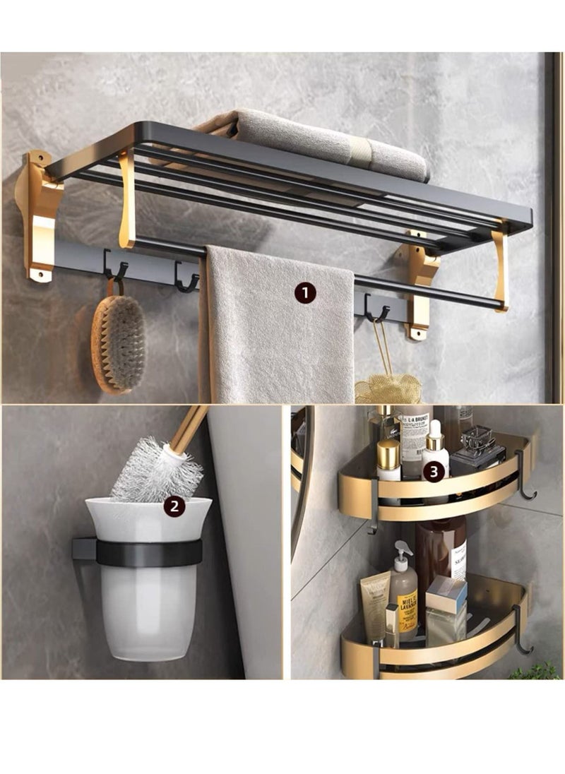 GT-Wheel 3PCS Bathroom Accessories Bath Hardware Set Clothes Towel Holder Rack Double Wall Hanging Basket Toilet Brush  - Image 1