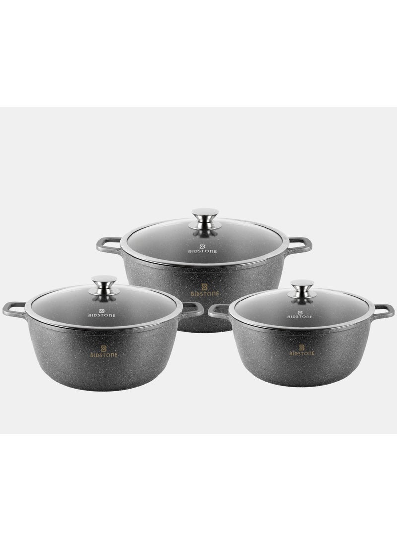 Bidstone طقم أواني الطهي غير اللاصقة من 6 قطع - أواني طهي متميزة بحواف من الفولاذ المقاوم للصدأ، أواني آمنة للاستخدام في الفرن | تشمل أواني الحساء 32 سم (9 ل)، 36 سم (13.2 ل)، و40 سم (19 ل) مع أغطية - Image 1