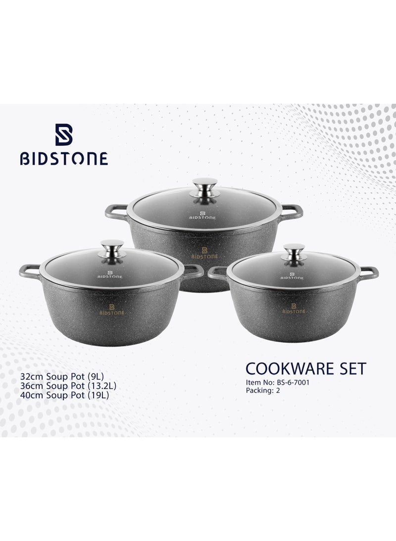 Bidstone طقم أواني الطهي غير اللاصقة من 6 قطع - أواني طهي متميزة بحواف من الفولاذ المقاوم للصدأ، أواني آمنة للاستخدام في الفرن | تشمل أواني الحساء 32 سم (9 ل)، 36 سم (13.2 ل)، و40 سم (19 ل) مع أغطية - Image 4