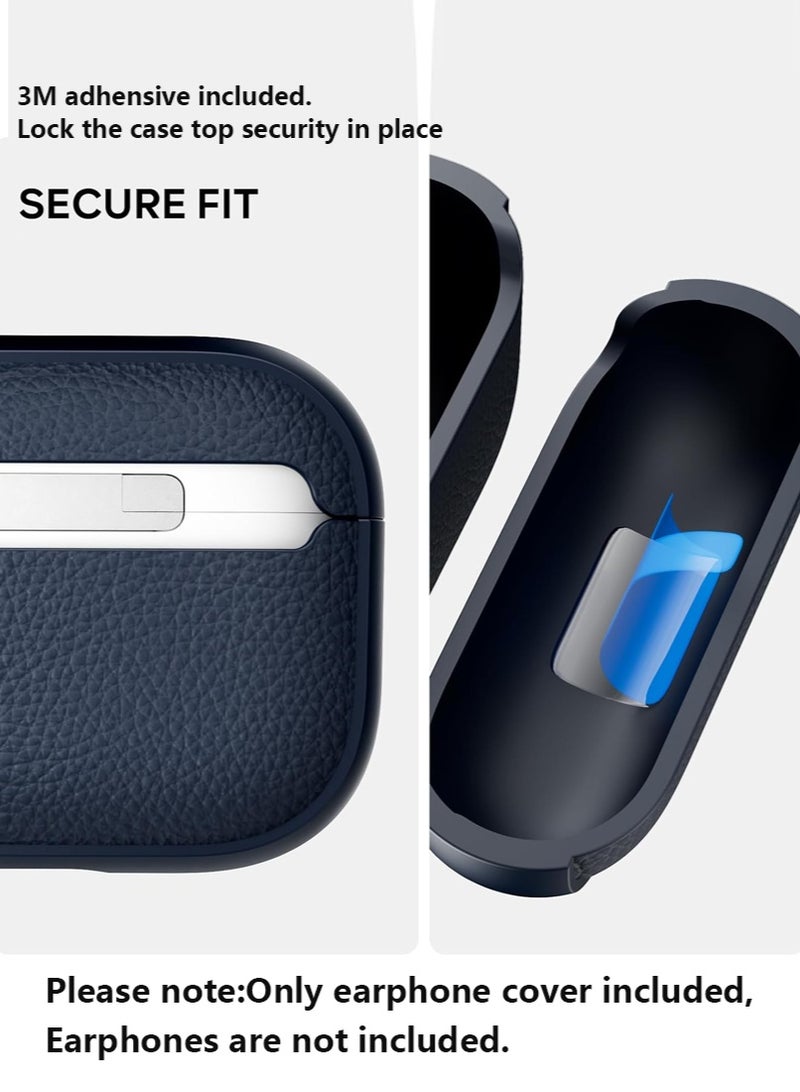 صحرمارت حافظة لجهاز AirPods Pro الجيل الثالث، متوافقة مع AirPods Pro الجيل الثالث (2025)، غطاء حماية من السقوط مع سلسلة مفاتيح، جلد صناعي ليتشي، حافظة TPU واقية مقاومة للصدمات (أزرق داكن) - Image 5