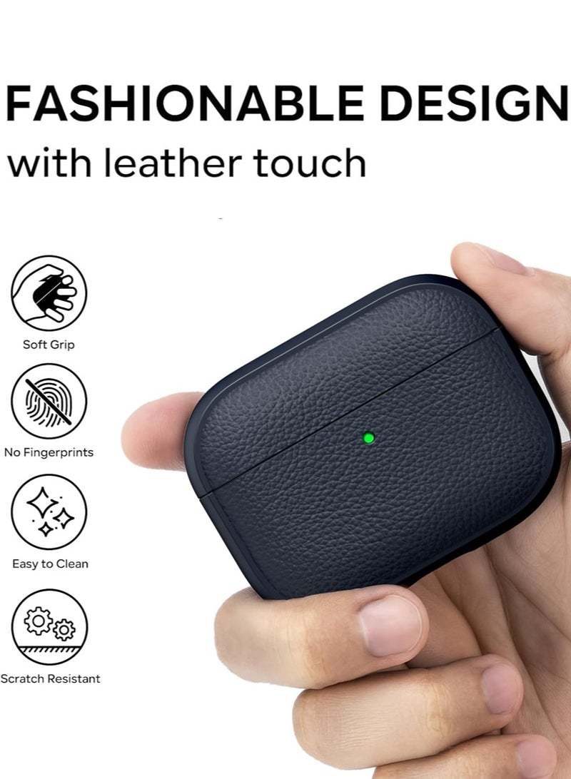 صحرمارت حافظة لجهاز AirPods Pro الجيل الثالث، متوافقة مع AirPods Pro الجيل الثالث (2025)، غطاء حماية من السقوط مع سلسلة مفاتيح، جلد صناعي ليتشي، حافظة TPU واقية مقاومة للصدمات (أزرق داكن) - Image 2