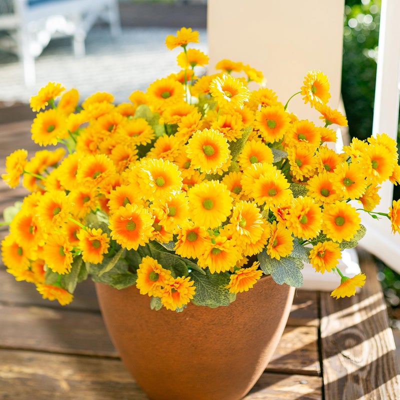 Hyeflora Dahlia الزهور الاصطناعية للديكور في الهواء الطلق الخريف 6 حزم الأمهات وهمية الأصفر الزهور الصناعية النباتات واقعية الزهور الحرير مقاومة للأشعة فوق البنفسجية للزارع الخارجي الباب الأمامي حديقة المنزل الداخلي - Image 1