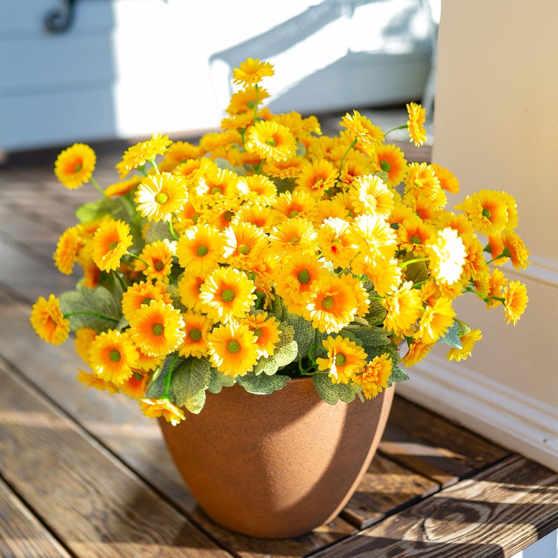 Hyeflora Dahlia الزهور الاصطناعية للديكور في الهواء الطلق الخريف 6 حزم الأمهات وهمية الأصفر الزهور الصناعية النباتات واقعية الزهور الحرير مقاومة للأشعة فوق البنفسجية للزارع الخارجي الباب الأمامي حديقة المنزل الداخلي - Image 3