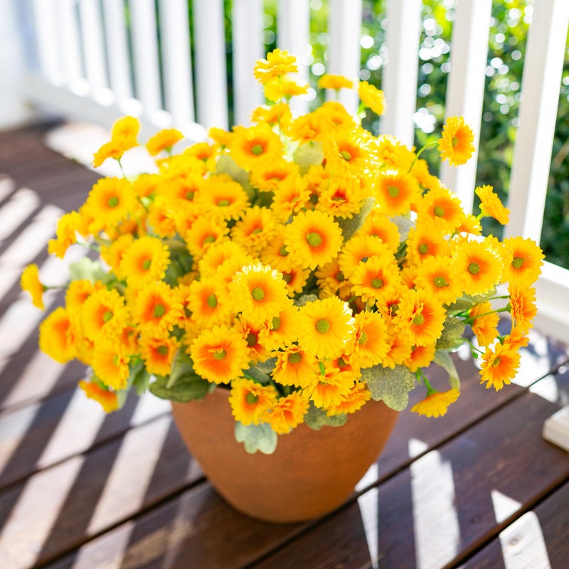 Hyeflora Dahlia الزهور الاصطناعية للديكور في الهواء الطلق الخريف 6 حزم الأمهات وهمية الأصفر الزهور الصناعية النباتات واقعية الزهور الحرير مقاومة للأشعة فوق البنفسجية للزارع الخارجي الباب الأمامي حديقة المنزل الداخلي - Image 2