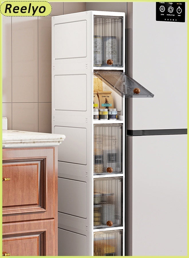 5-Tiers Slim Bathroom Storage Cabinet, Plastic Storage Cabinet with Wheels, Folding Storage Bins with Doors, 5 Tier Stackable Organizer, Plastic Waterproof Bathroom Organizer for Small Spaces, Stackable Cabinet Storage Containers,Kitchen, Laundry, Living Room,Dust-Proof and Moisture-Proof,Clothing,Shoes, Hats and Bags Storage Cabinet, Cosmetic Storage Box,Coffee, Milk, Drinks, Snacks Storage boxStrong Load-Bearing - Image 3