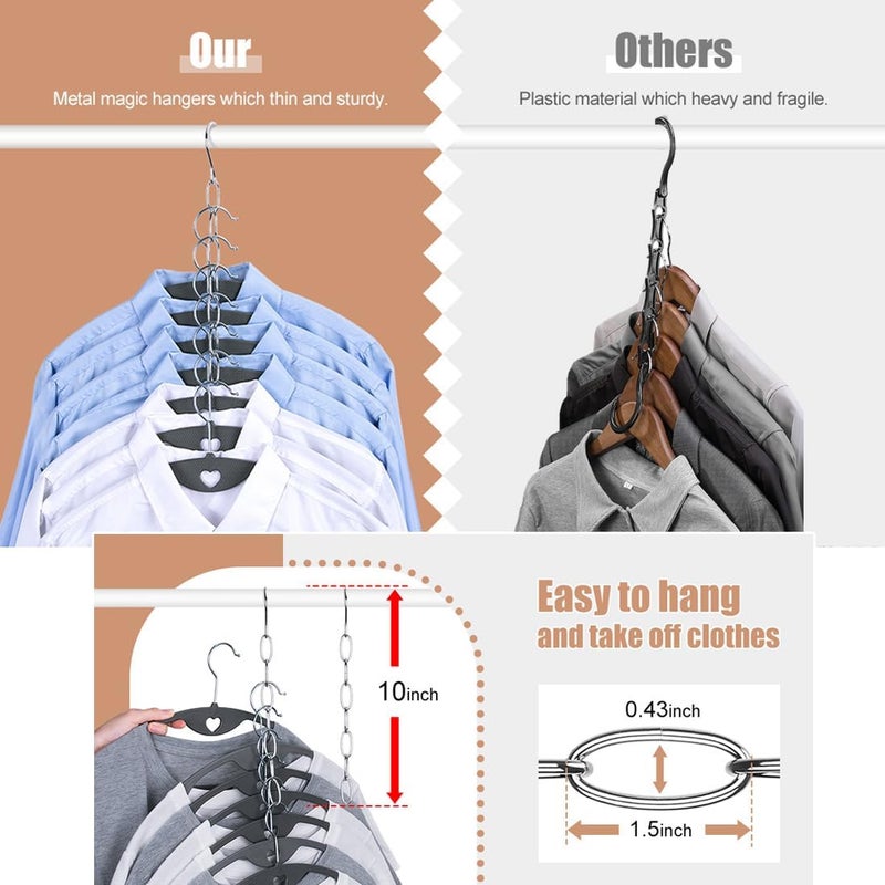 Goodern Space Saving Hangers,Metal Chain Clothes Hanger Organizer with 8 Slots for Heavy Clothes,Premium Hanger Hooks,Closet Storage,Collapsible Vertical Hangers,College Dorm Room Essentials(6 Pack) - Image 2