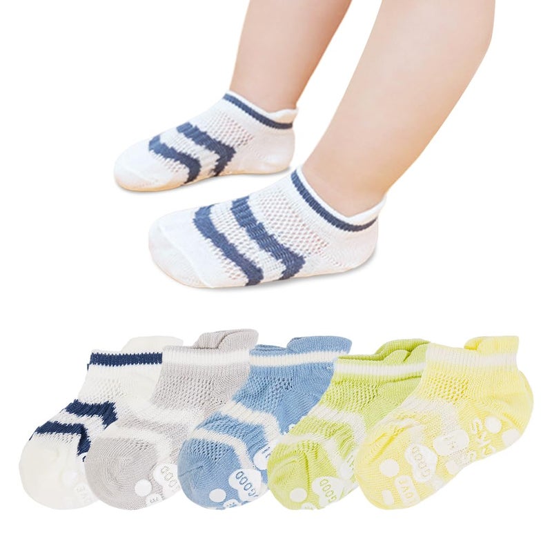 HANNEA® 5 Pairs Baby Ankle Socks, Low Cut Anti-Skid Floor Socks for Toddlers, Breathable Mesh Cotton Socks for 0-1 Years Baby Boys and Girls - Image 1