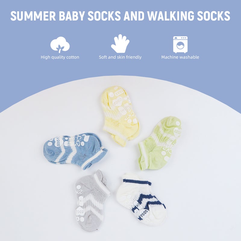 HANNEA® 5 Pairs Baby Ankle Socks, Low Cut Anti-Skid Floor Socks for Toddlers, Breathable Mesh Cotton Socks for 0-1 Years Baby Boys and Girls - Image 5