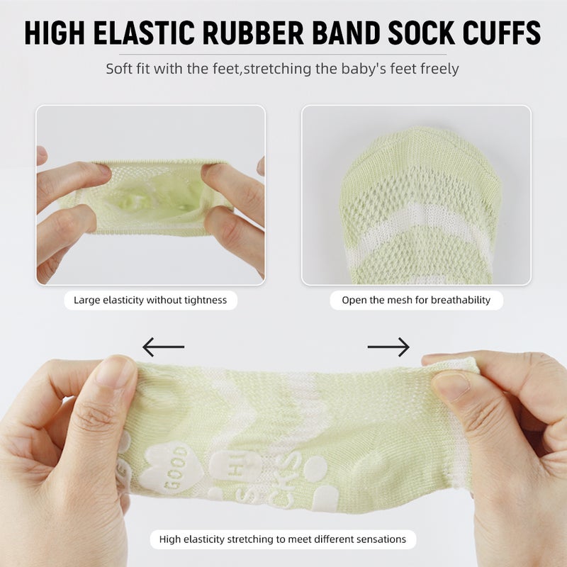 HANNEA® 5 Pairs Baby Ankle Socks, Low Cut Anti-Skid Floor Socks for Toddlers, Breathable Mesh Cotton Socks for 0-1 Years Baby Boys and Girls - Image 3
