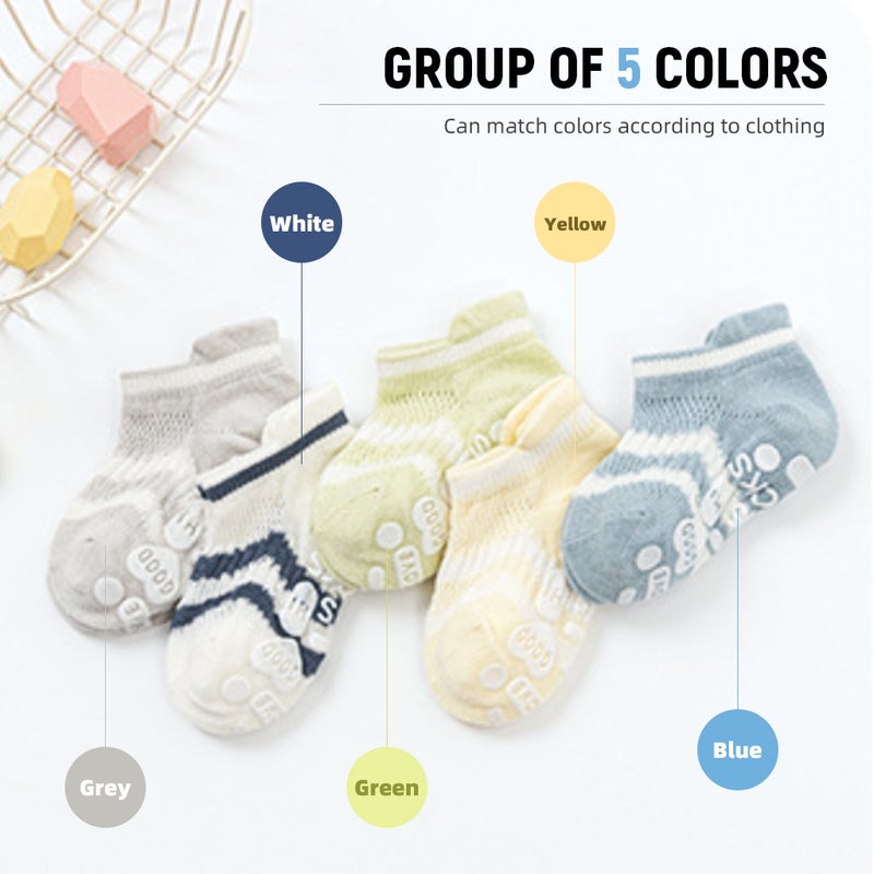 HANNEA® 5 Pairs Baby Ankle Socks, Low Cut Anti-Skid Floor Socks for Toddlers, Breathable Mesh Cotton Socks for 0-1 Years Baby Boys and Girls - Image 4