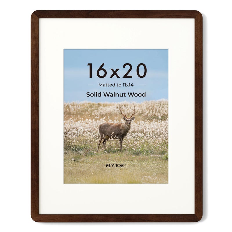 FLYJOE 16 x 20 Picture Frame - Solid Walnut Wood 16''x20'' Poster Frame, 16 x 20 Picture Frame With Mat For 11x14, Tempered Glass and Hanging Hardware Included, 20 x 16 Frame Wood, Natural Walnut - Image 1
