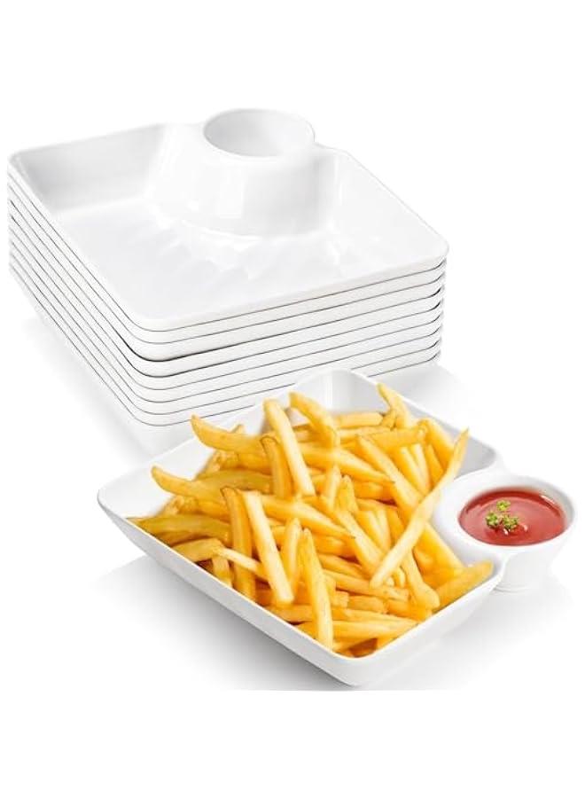 هوكور SupWolf 10Pcs Chips and Dip Plates, Plastic Serving Platter Set Dumpling Plate with Dipping Saucer, White Divided Snack Serving Dishes for Appetizer, Sushi, Taco Salsa, Charcuterie, Reusable - Image 1